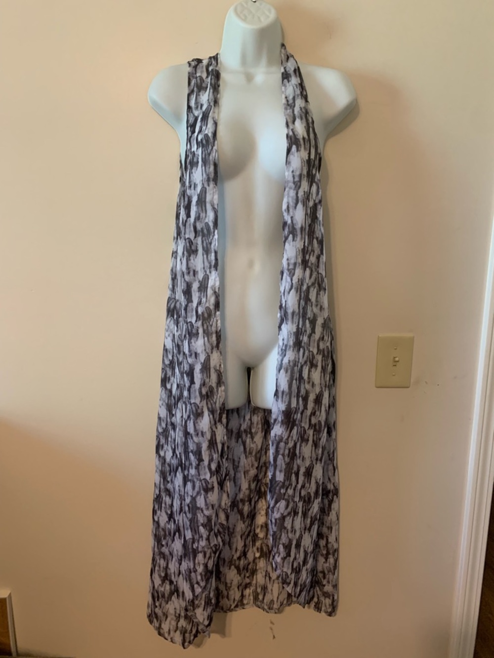 Sheer Black & White Printed Long Swim Coverup